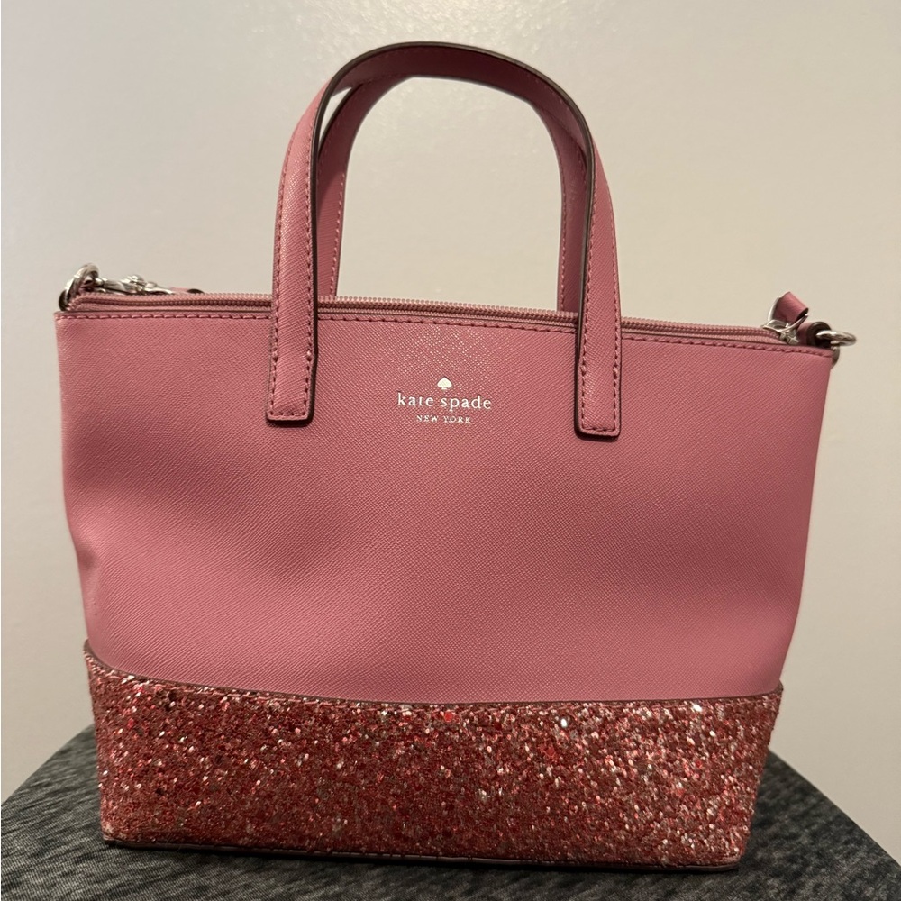 Kate Spade Ina Greta Court Dusty Peony Glitter Mini Tote Crossbody